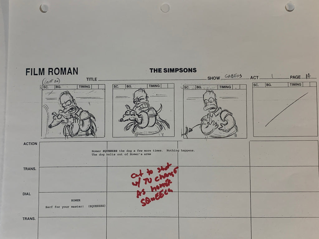 Simpsons Production Storyboard with Notes AU121 - Animation Legends