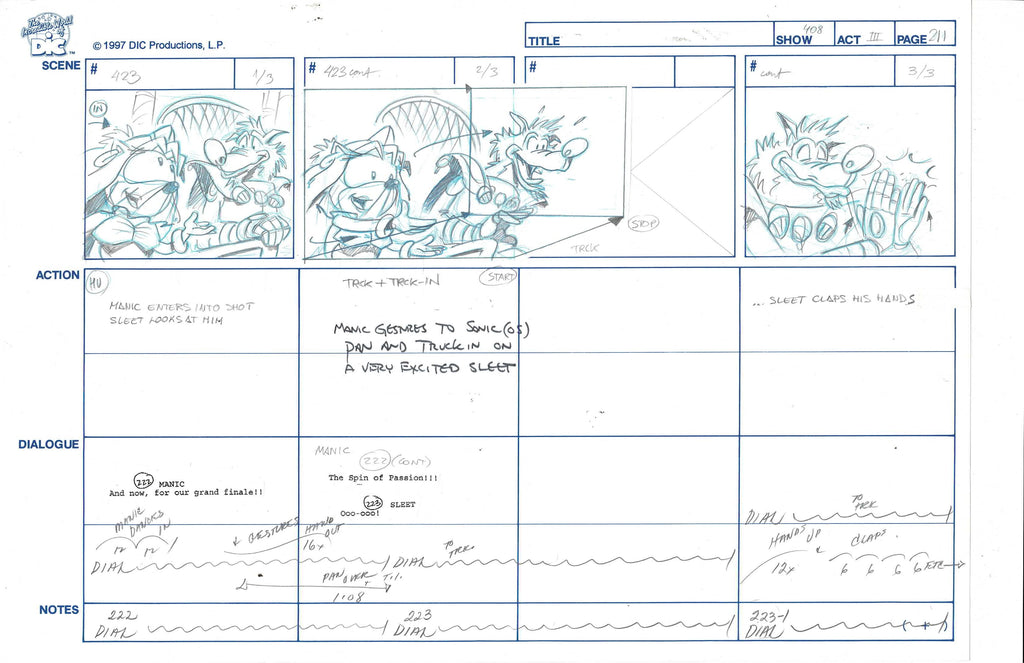 Sonic Underground sketch storyboard EX6289 - Animation Legends